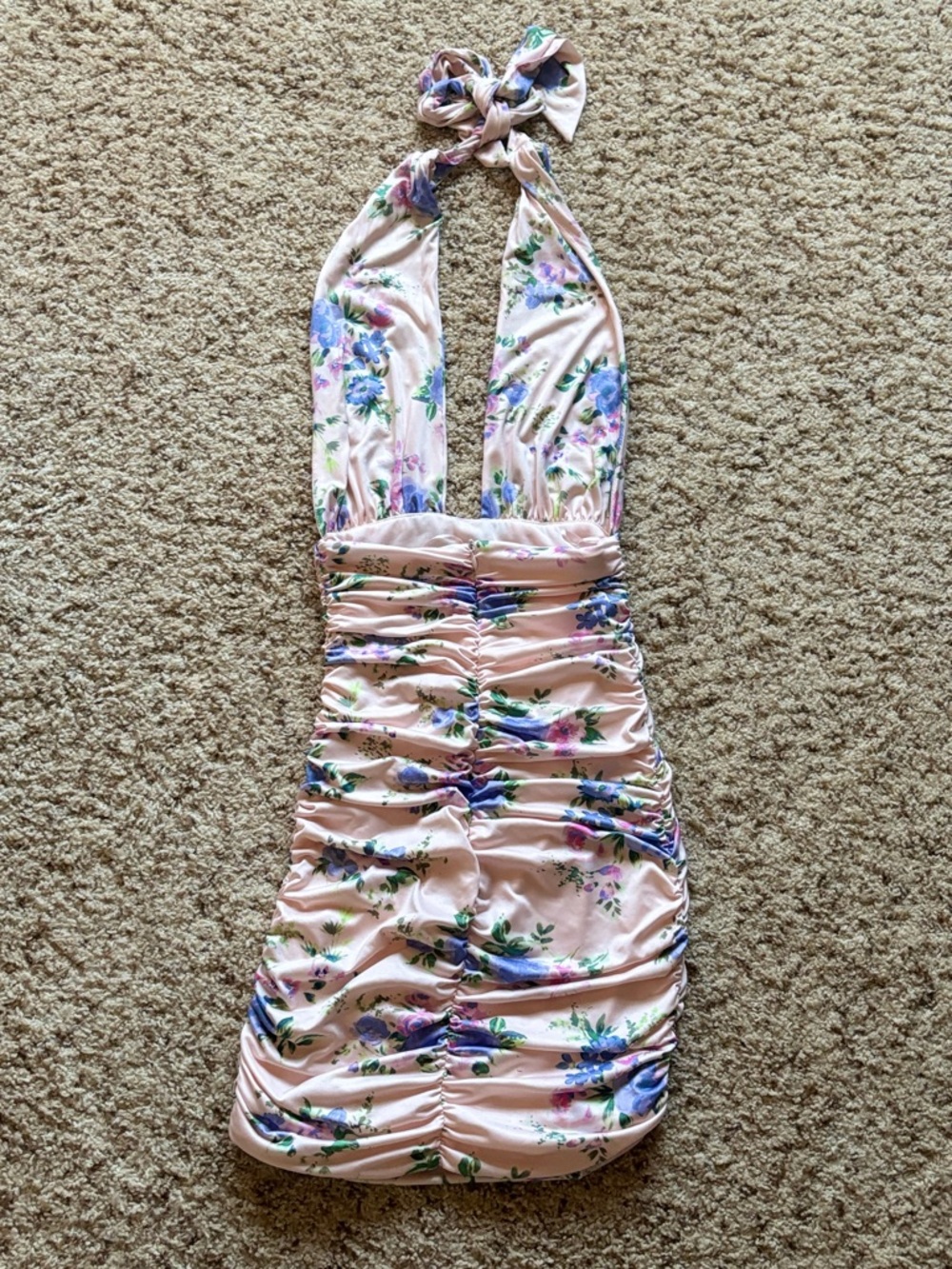 Zara Pink Floral Halter Mini Dress